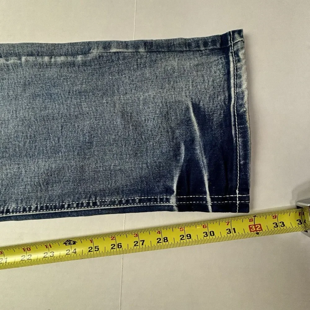 MAKOBI‎ Alki Biker Jeans Mens 44X32 M1757 Vintage Light Wash Moto Distressed NWT